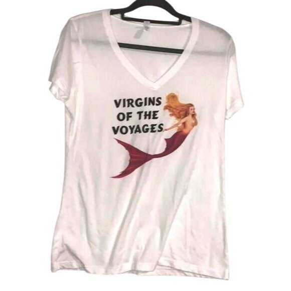 Virgins Of The Voyages Graphic V-Neck T-Shirt XL By Next Level White Cotton - Picture 1 of 7